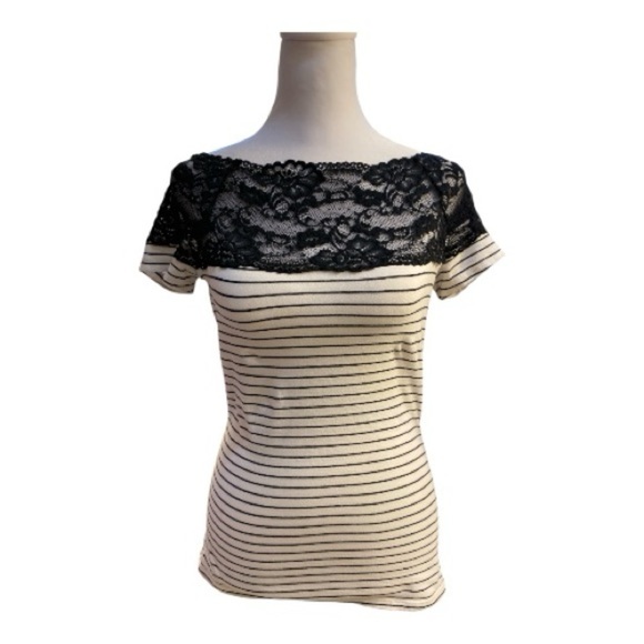 H&M Black Lace and White Striped Blouse - Picture 1 of 3